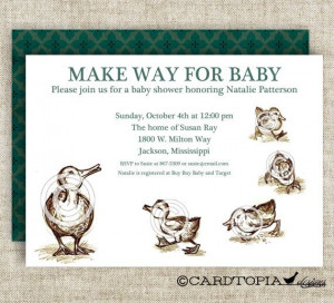 Make Way For Ducklings BABY SHOWER Invitations Bring A Book or Library ...