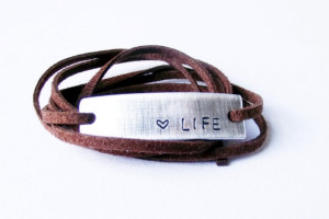 Love life- Brown soft suede tie wrap quote bracelet with stamped ...