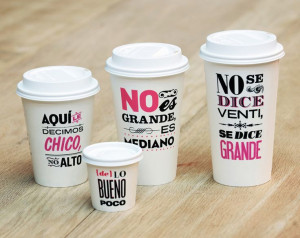 ... quotes on these cups are in Spanish. Each quote describes the size of