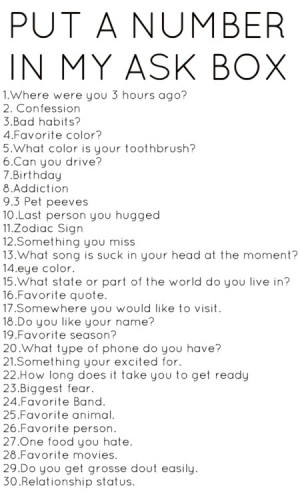 QUESTIONS #ASK LIST #ASK NUMBERS