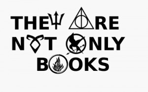 black end white, deathly hallows, hunger game, quotes, tumblr books