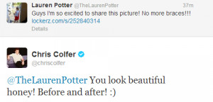Twitter Chris Colfer Lauren Potter Sweet Oop Forgot The Picture