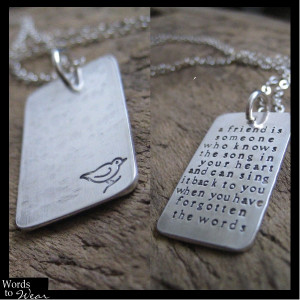 Hand Stamped Quote Friend Necklace Song in Your Heart in Sterling