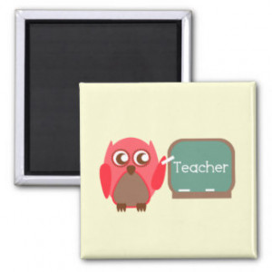 Red Owl Teacher At Chalkboard Magnets