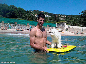 Novak Djokovic Hits the Waves with Poodle Pierre