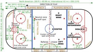 This diagram labels the important parts of an ice hockey rink which ...