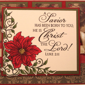 Religious Christmas Card with Bible Verse and Poinsettia