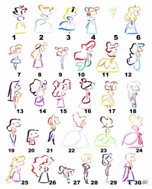 ... disney heroines from the simple lines representations also try disney