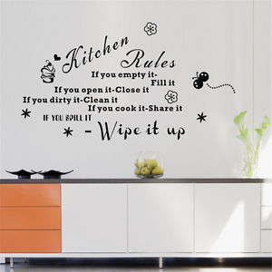 ... Kitchen-Rules-Wall-Stickers-Art-Decals-Black-Quote-Mural-Kitchen-Decor