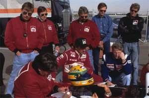 Emerson Fittipaldi, Rick Mears and Paul Tracy talk with Ayrton Senna ...