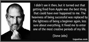 ... me to enter one of the most creative periods of my life. - Steve Jobs