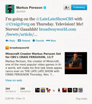 ... Notch's tweet is Minecraft Creator Markus Persson Set for CBS's CRAIG