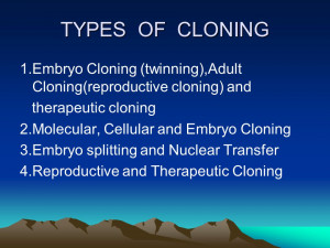 TYPES OF CLONING 1.Embryo Cloning (twinning),Adult Cloning ...