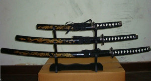 Black Color Three Pieces Antique Samurai Swords