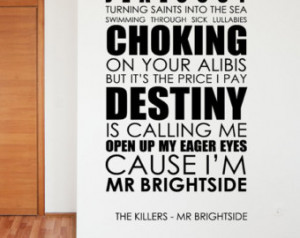 The Killers Mr Brightside Wall Sticker art decal music Lyrics quote l9