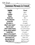 Common English to French Phrases printable swift tip