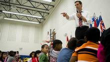Dalton McGuinty addresses the students of Mount Joy Public School