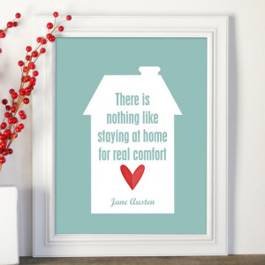 ... Quote Modern Typography Print in Aqua with Red Heart Housewarming