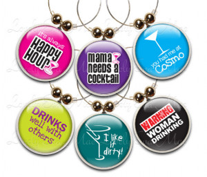 Funny Phrases Wine Glass Charms, Set of 6, Wine Charms, Wine Gifts ...