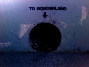alice in wonderland, hole, wall, wonderland