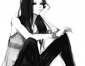 anime girl, black and white