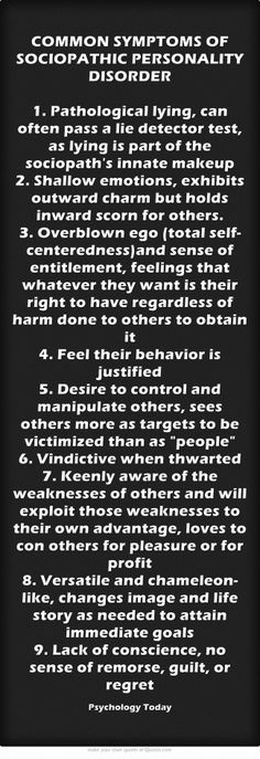 COMMON SYMPTOMS OF SOCIOPATHIC PERSONALITY DISORDER 1. Pathological ...