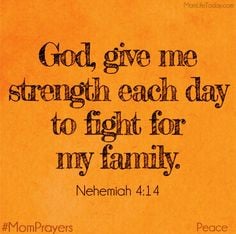 God, give me strength each day to fight for my family. Nehemiah 4:14 # ...
