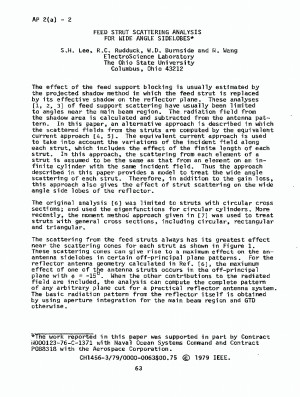 Feed strut scattering analysis for wide angle sidelobes