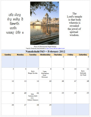 Golden Temple Gurpurab Calendar February 2012 - Calendar Image ...