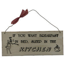 ... small wooden sign plaque BREAKFAST IN BED antique look funny sayings