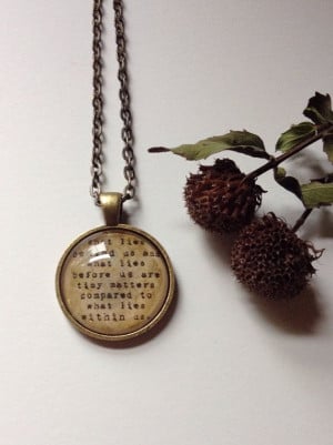 What lies within us Ralph Waldo Emerson quote necklace vintage bronze