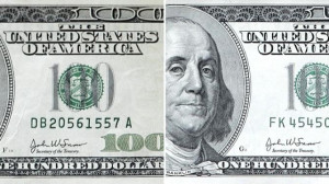 ... , left and a real U.S. dollar bill, right. (AP Photo/ Lee Jin-man