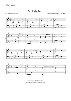 ... Easy Piano Sheet Music Notes Melody In F By Anton Rubinstein picture