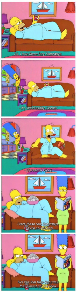 Homer Simpson lazy Saturday fake Wednesday meme
