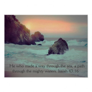 Rocky Ocean Sea Shore w/ Bible Verse Poster Posters