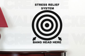 ... STICKER STRESS RELIEF BANG HEAD HERE FUNNY WALL DECALS QUOTE TRANSFER