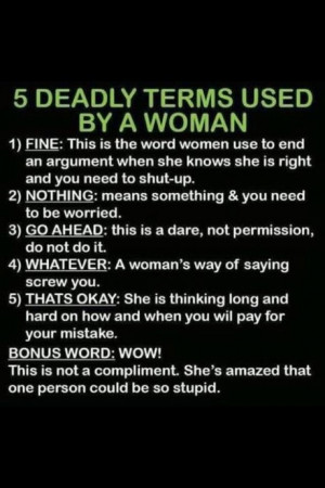 funny 5 Deadly Terms Used by a Woman quotes