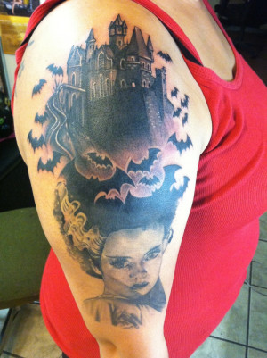 Bride of Frankenstein castle tattoo (I still need to add Frankenstein)
