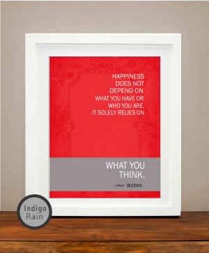 Red Happiness Inspirational Quote Art, Buddha Quote, Brown Coffee, Red ...