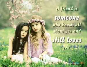 Two girls are sitting on the grass, Friendship quote with two cute ...