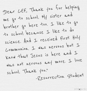 note from one of our CEF students. To learn more about our students ...