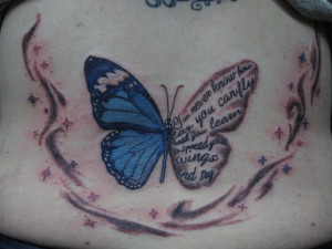 butterfly tattoo, back tattoo, quote tattoo, lettering tattoo, color ...