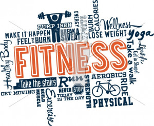 Text and icon cloud with a physical fitness and health theme.