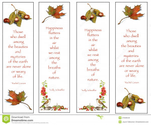 Royalty Free Stock Images: Four Bookmarks: Nature Drawings With Quotes