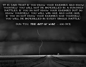 ... know yourself you will not be imperiled in a hundred battles Sun Tzu