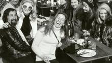 Linda Munk (laughing) and friends in Gstaad, Switzerland, March 1970.