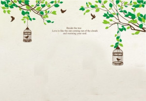hot sale pvc tree with bird free bird love quote wall sticker home