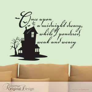 ... Vinyl Wall Decal, Edgar Allan Poe Quote, Haunted House, Bats, Owl
