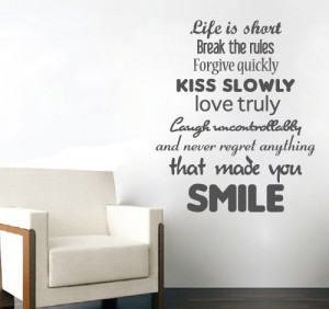 life short smile quote wall decal sticker