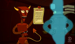 The Robot Devil offers Bender one of his infamous deals (6ACV19).